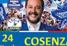 SALVINI A COSENZA IL 24 SETTEMBRE AL TEATRO MORELLI