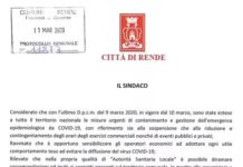 Rende, sindaco invita alla chiusura temporanea negozi, esclusi quelli di prima necessità