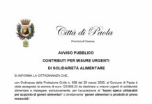 Paola, buoni spesa e contributi alimentari, avviso del sindaco Perrotta