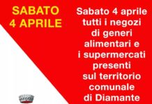 Diamante, Sabato 4 Aprile chiusi tutti negozi generi alimentari