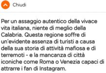 “Calabria Senza Turisti Per Mafia E Terremoti” la descrizione di Easyjet