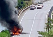 Tirreno, Auto in fiamme sulla Strada Statale 18