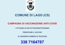 Lago (Cs) pronta per le vaccinazioni, ed é comune riciclone