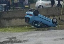 Tirreno Cosentino. Auto sbanda e si ribalta.