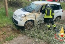 Incidente autonomo. Si ribalta con l’auto. Vigili del fuoco in azione per estrarre il conducente