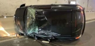 Incidente stradale in Calabria. Auto si ribalta in galleria